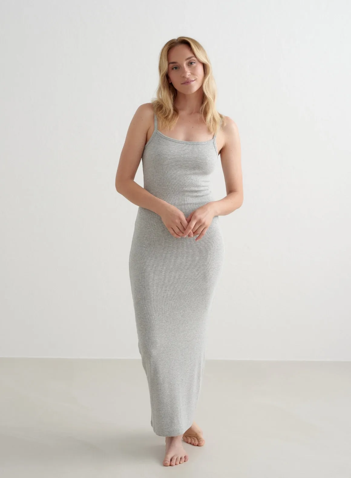 Grey Melange Ease Ribbed Slip Dress