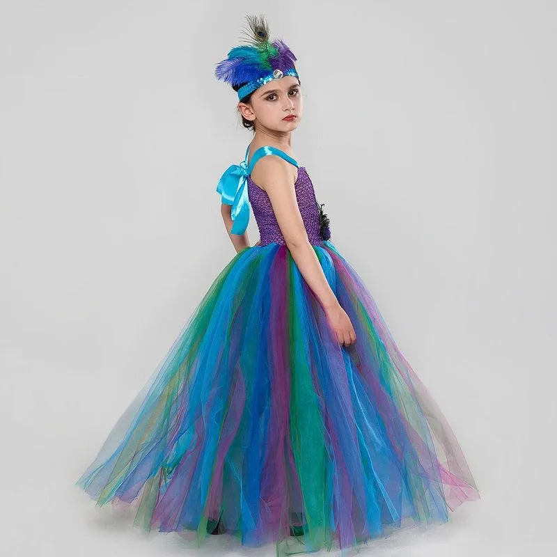 Halloween cosplay costume Peacock Fairy Dress Girl's sequined suspender mesh princess dress Carnival Birthday Banquet Halloween Dress Dress