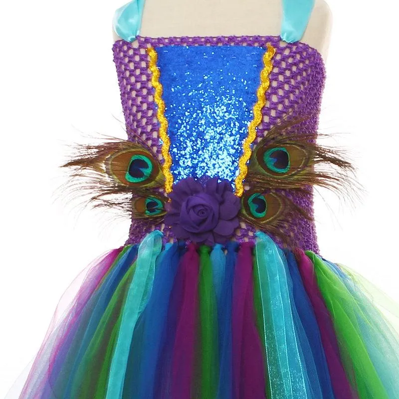 Halloween cosplay costume Peacock Fairy Dress Girl's sequined suspender mesh princess dress Carnival Birthday Banquet Halloween Dress Dress