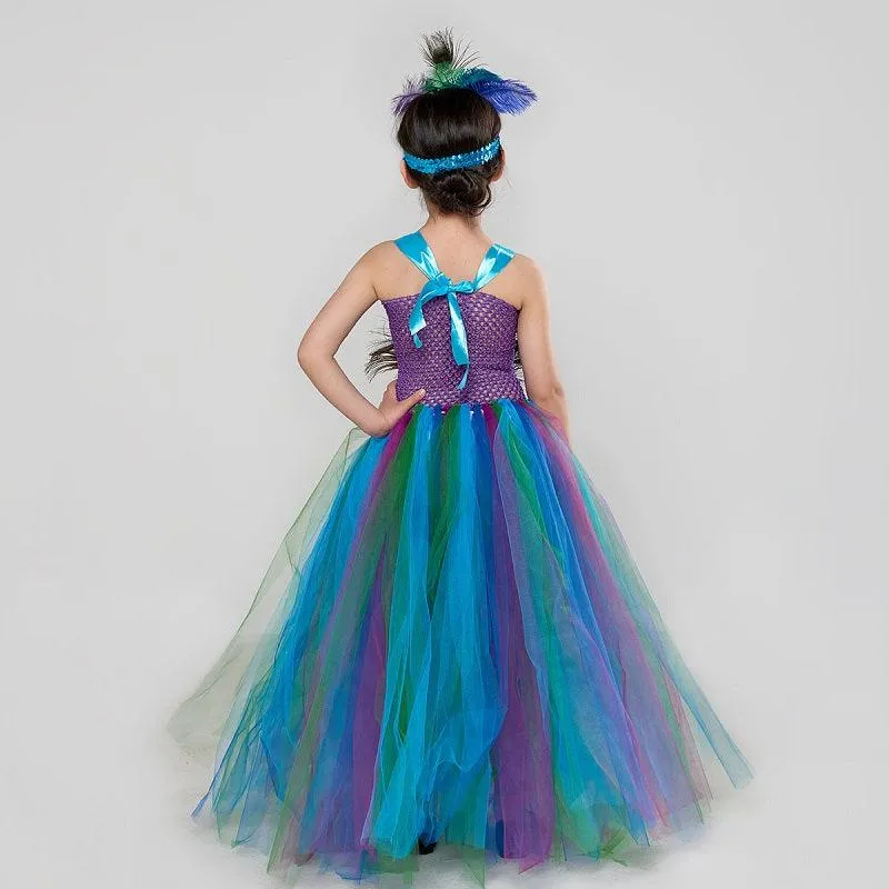 Halloween cosplay costume Peacock Fairy Dress Girl's sequined suspender mesh princess dress Carnival Birthday Banquet Halloween Dress Dress