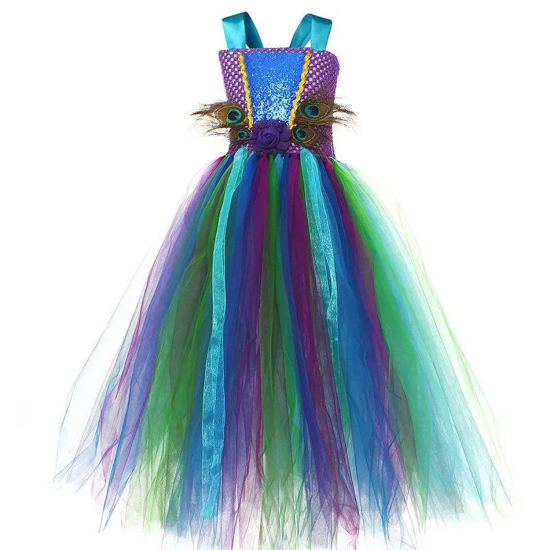 Halloween cosplay costume Peacock Fairy Dress Girl's sequined suspender mesh princess dress Carnival Birthday Banquet Halloween Dress Dress