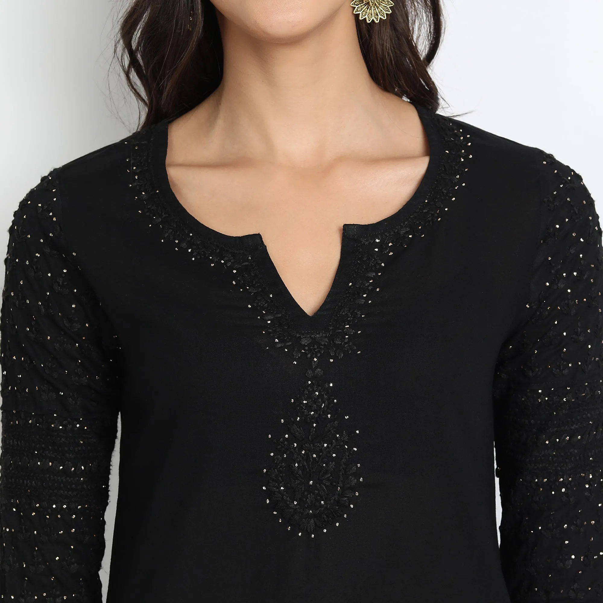 Hand embroidery Chikankari tunic-Black