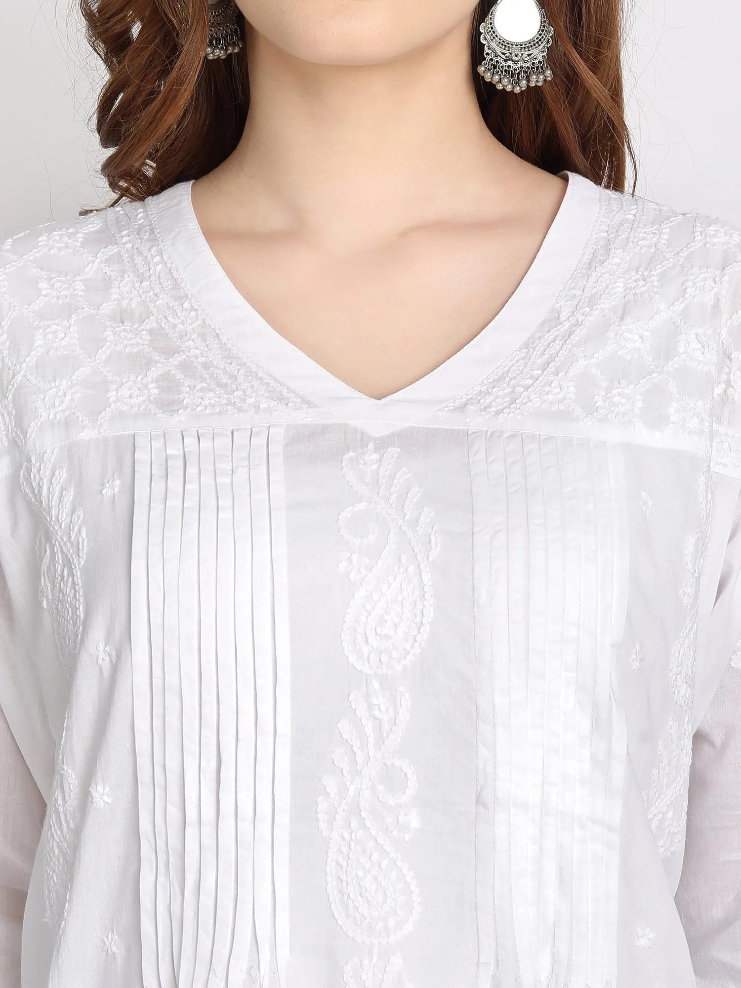 Hand embroidery Chikankari tunic-White