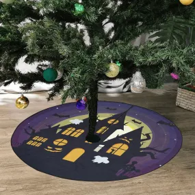 Haunted House Halloween Tree Skirt, Moon Christmas Cover Home Decor Decoration All Hallows Eve Creepy Small Large Spooky Party