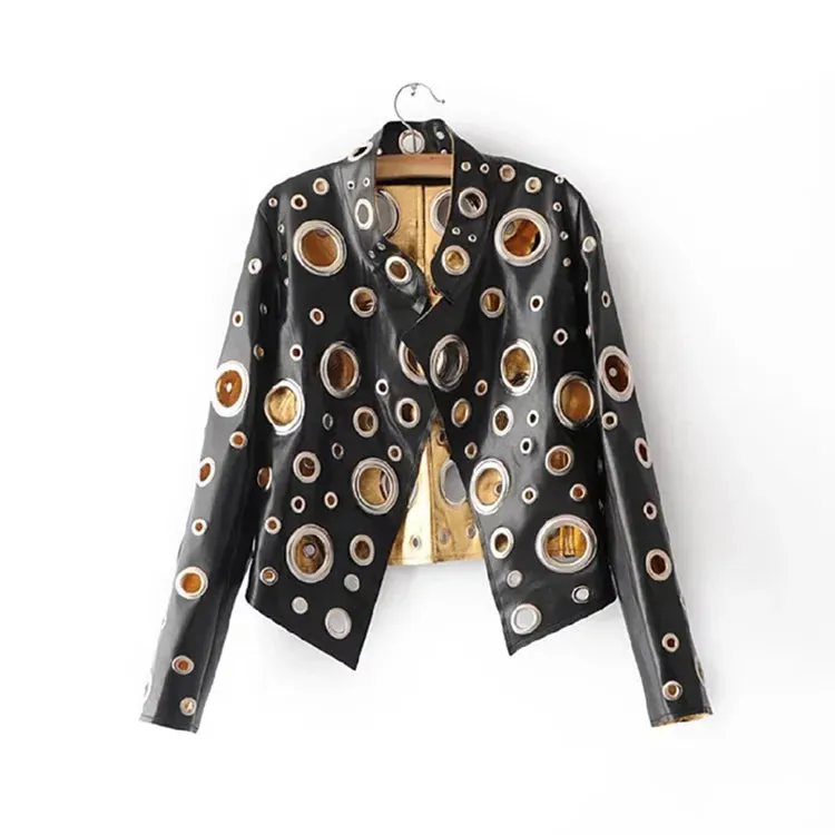 HEYFANCYSTYLE Couture Hole-Punched Cropped Leather Jacket