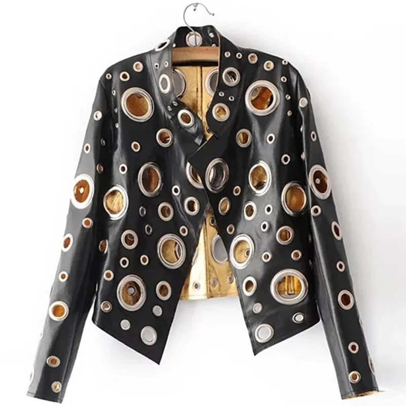 HEYFANCYSTYLE Couture Hole-Punched Cropped Leather Jacket