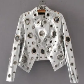 HEYFANCYSTYLE Couture Hole-Punched Cropped Leather Jacket