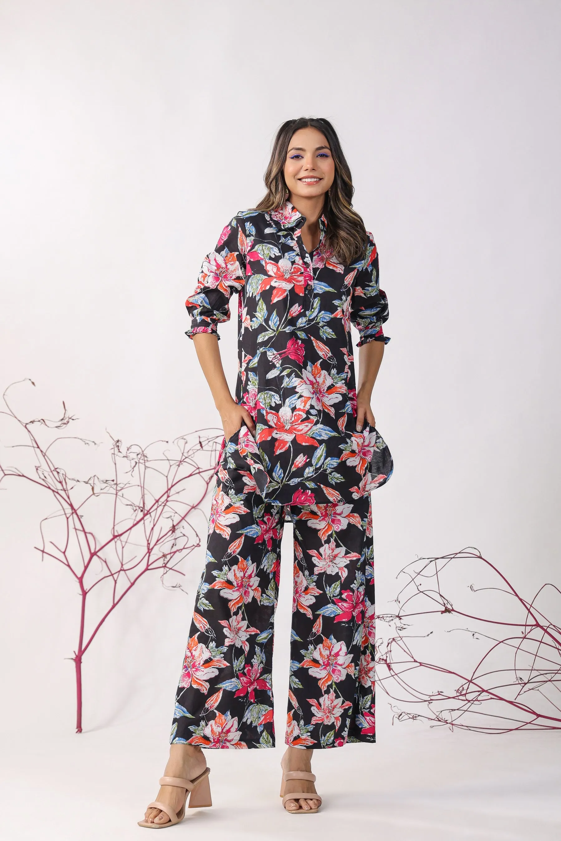 Hibiscus Black Lounge Coordinate Set