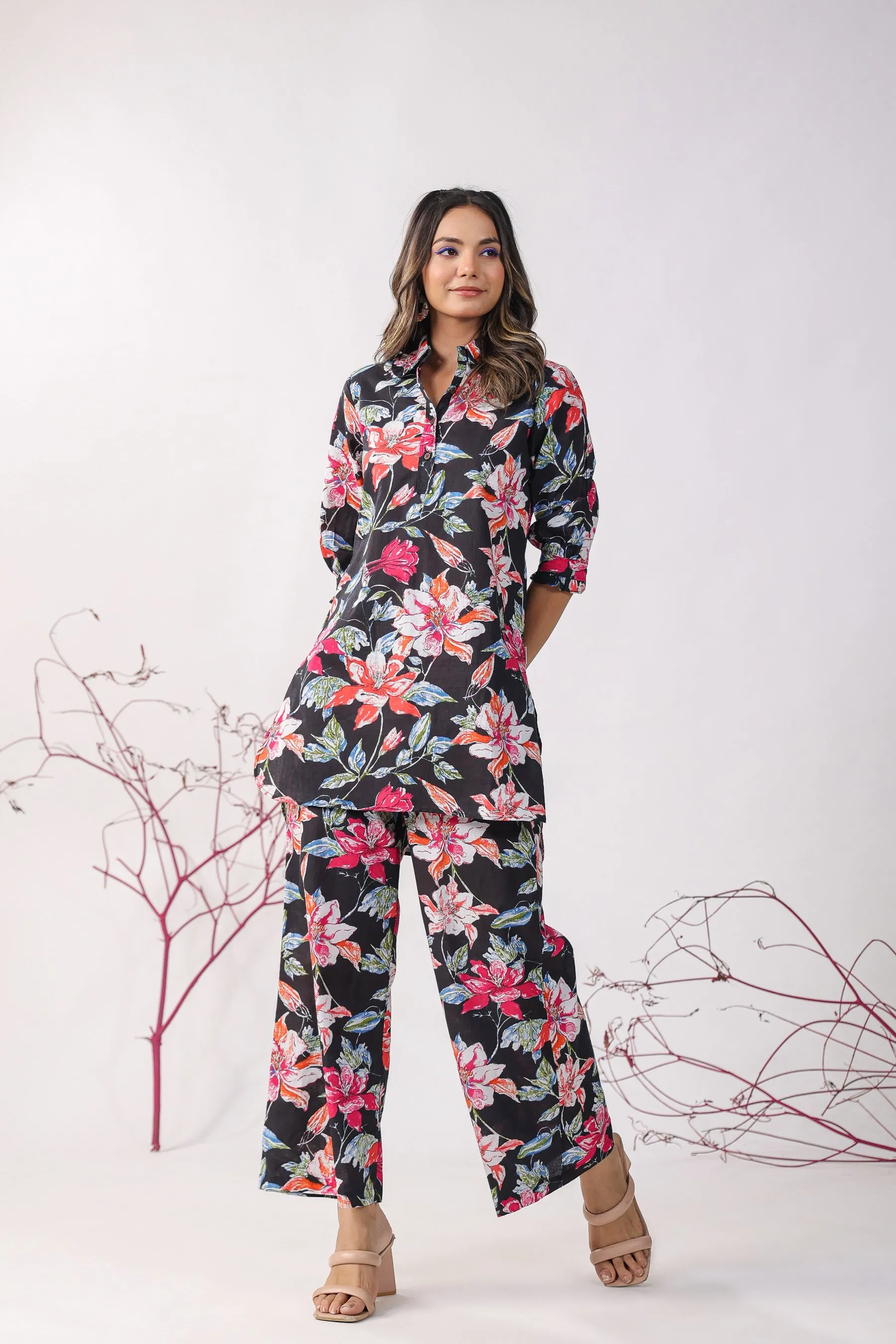 Hibiscus Black Lounge Coordinate Set