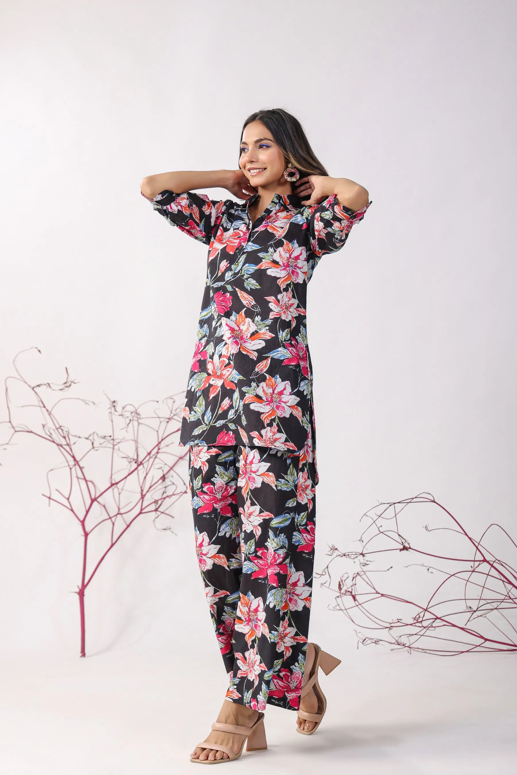 Hibiscus Black Lounge Coordinate Set