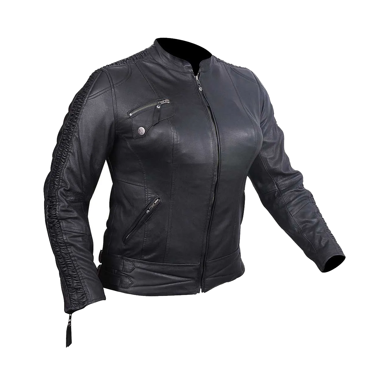 HML633 Ladies Premium Leather Jacket w/Scrunch Sides (available w/black, purple or fuchsia)