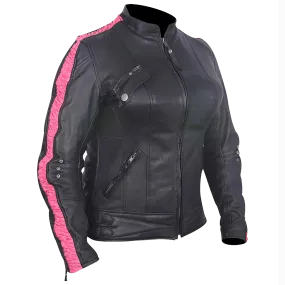 HML633 Ladies Premium Leather Jacket w/Scrunch Sides (available w/black, purple or fuchsia)