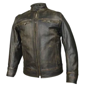 HMM546DB Distressed Brown Leather Scooter Jacket