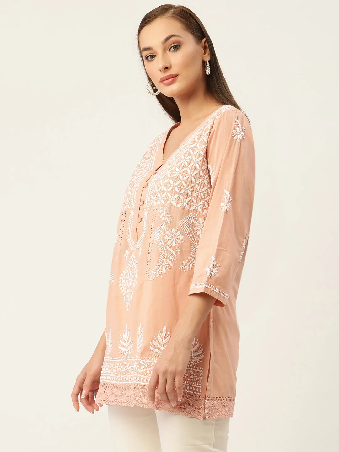 HOK chikankari Tunic for Women -Peach