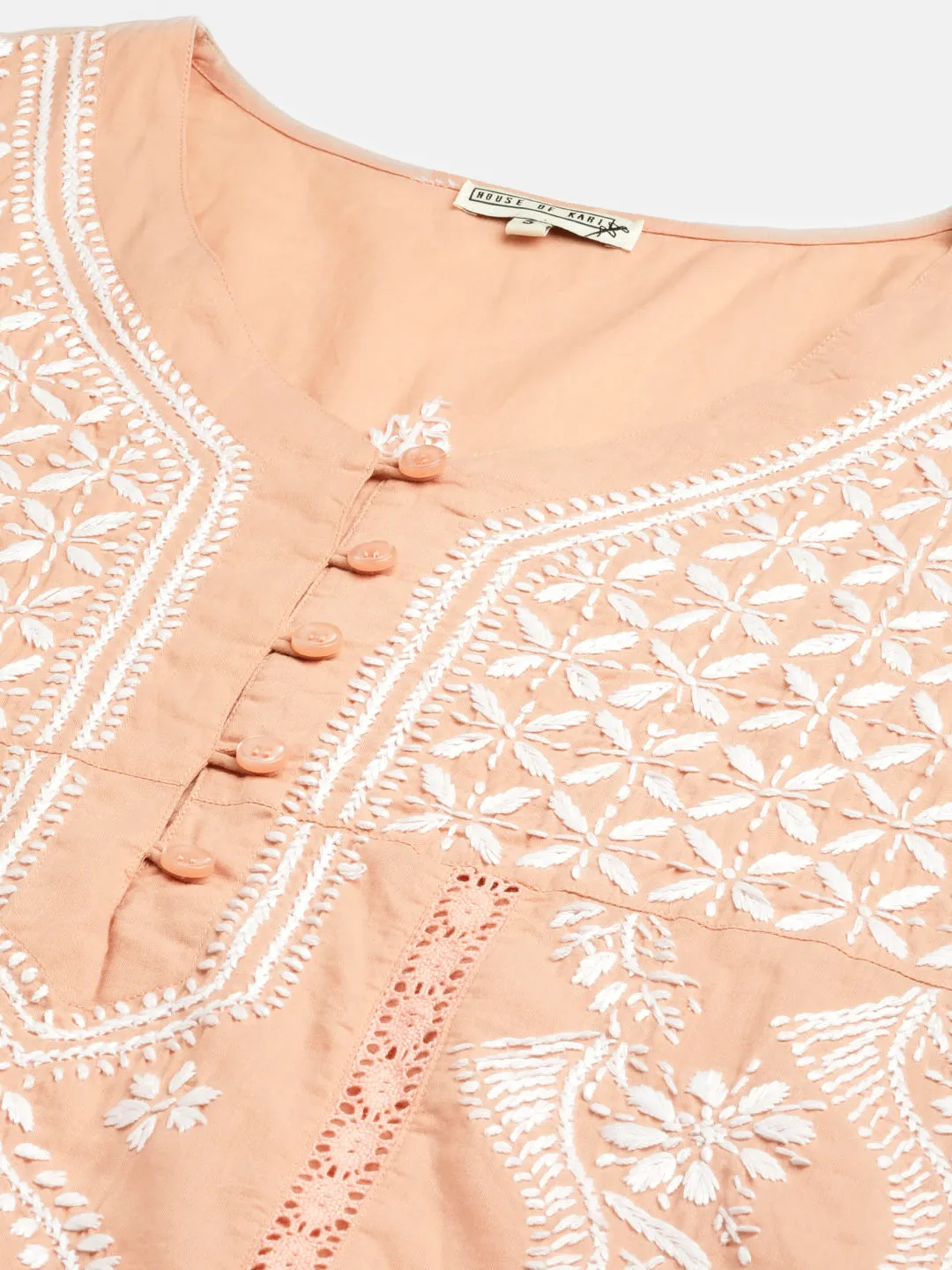 HOK chikankari Tunic for Women -Peach