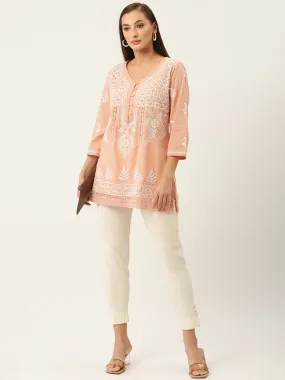 HOK chikankari Tunic for Women -Peach