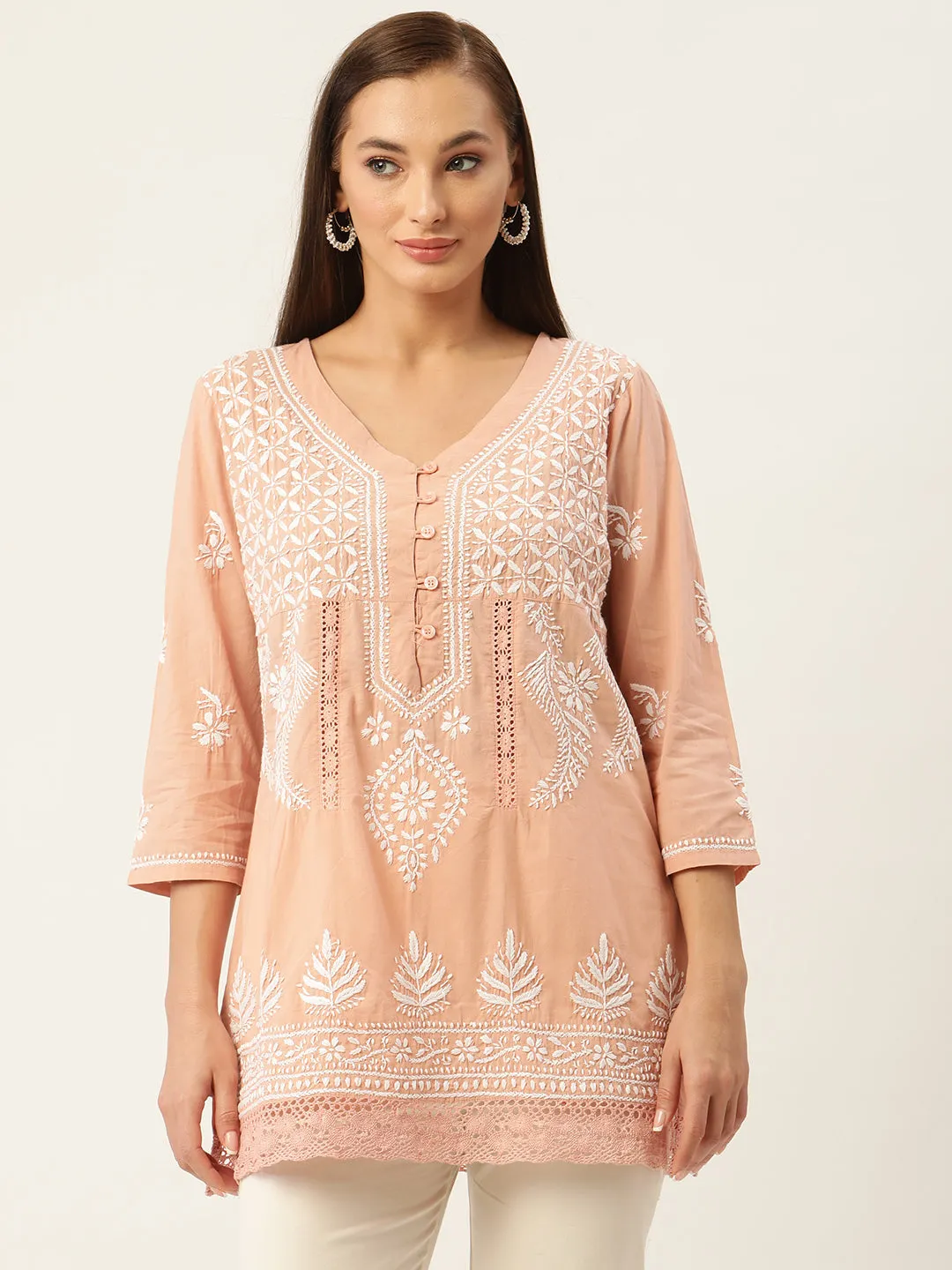 HOK chikankari Tunic for Women -Peach