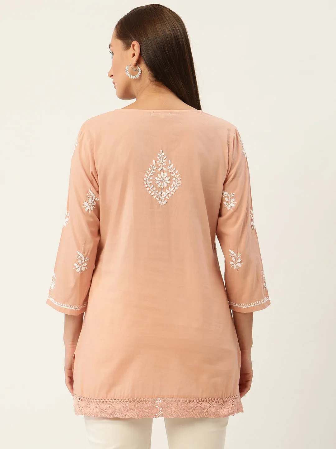 HOK chikankari Tunic for Women -Peach