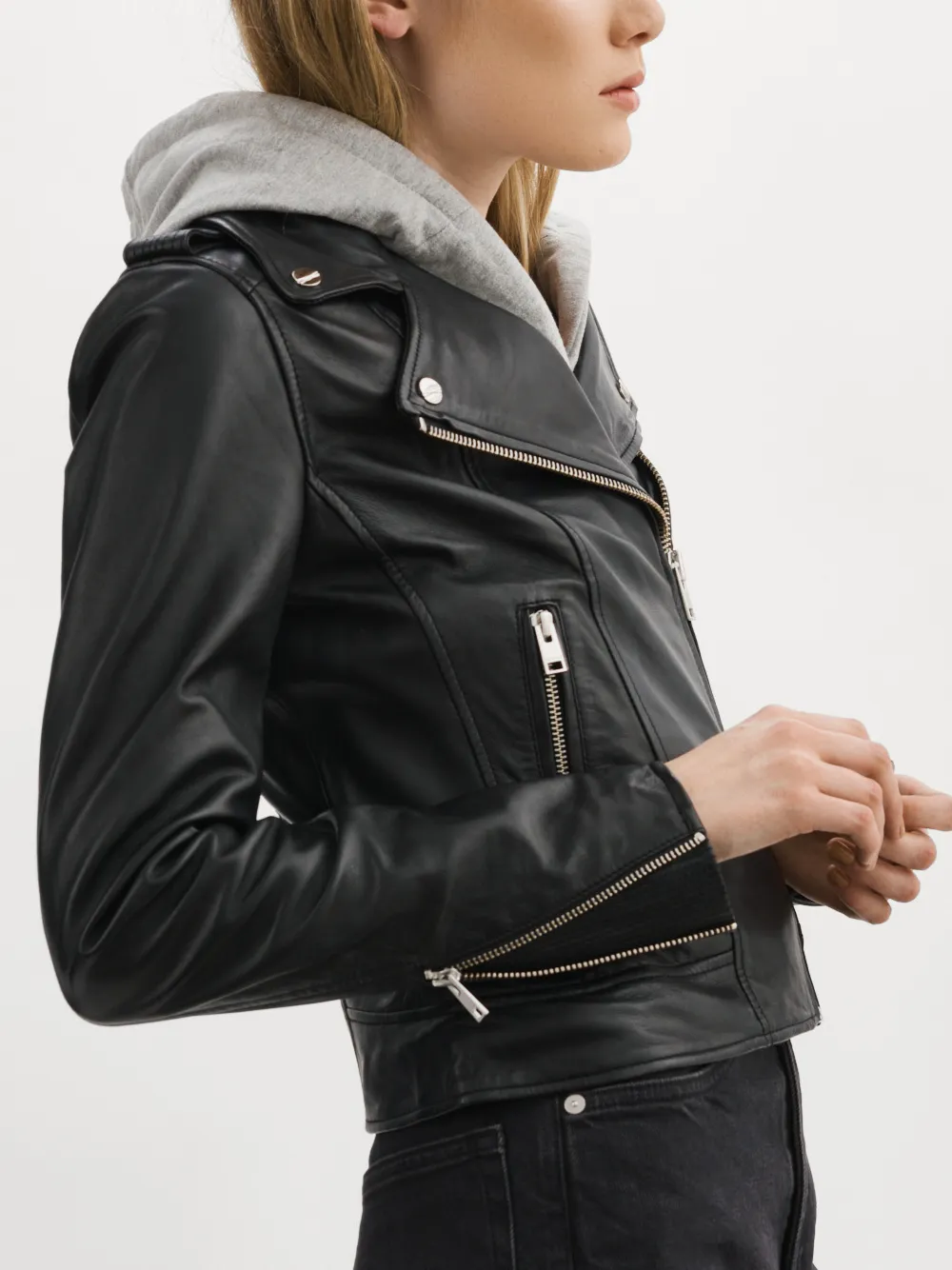 Holy Leather Biker Jacket with Removable Hood