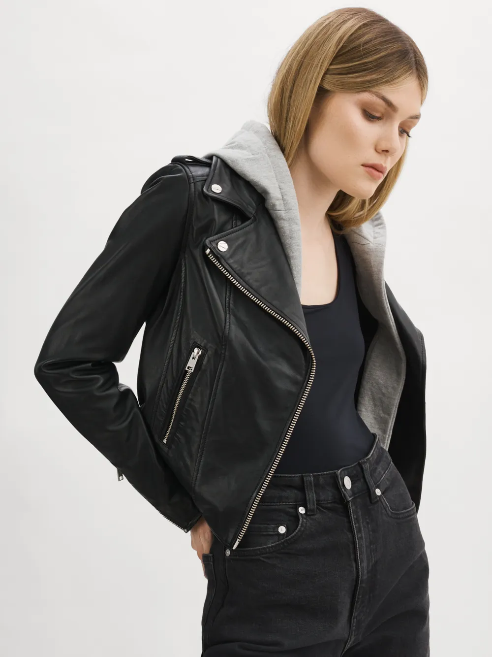 Holy Leather Biker Jacket with Removable Hood