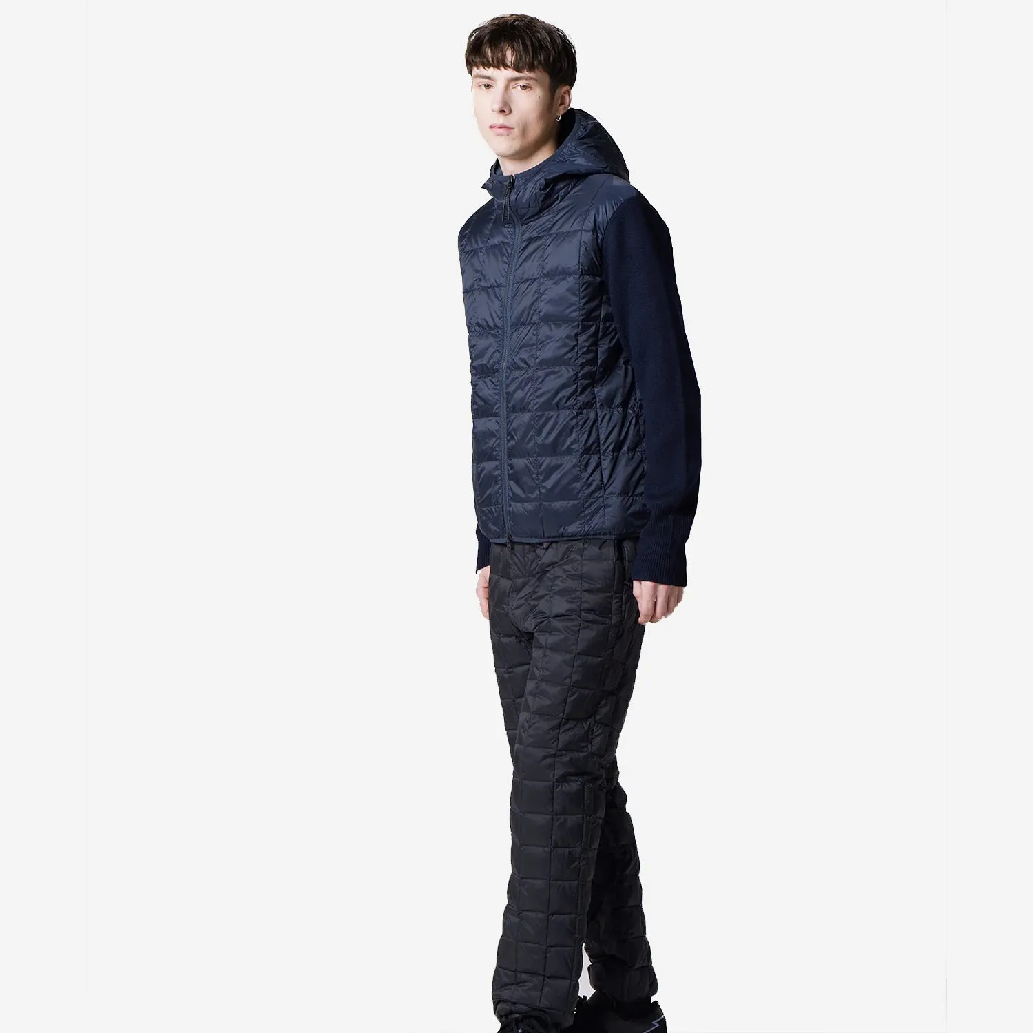 Hooded Zip Knit Sleeve Down Jacket - Navy