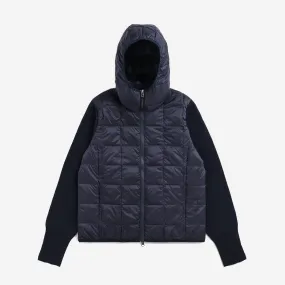 Hooded Zip Knit Sleeve Down Jacket - Navy