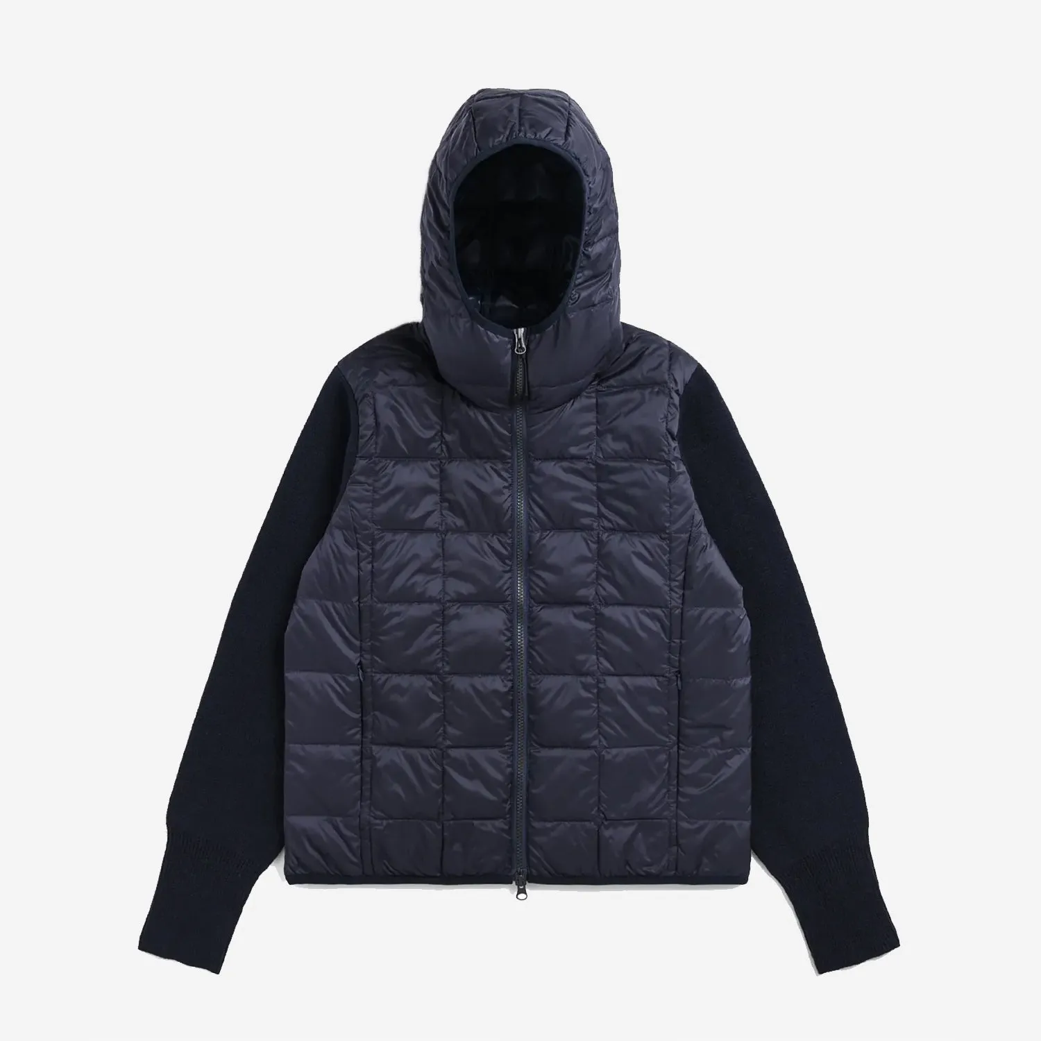 Hooded Zip Knit Sleeve Down Jacket - Navy