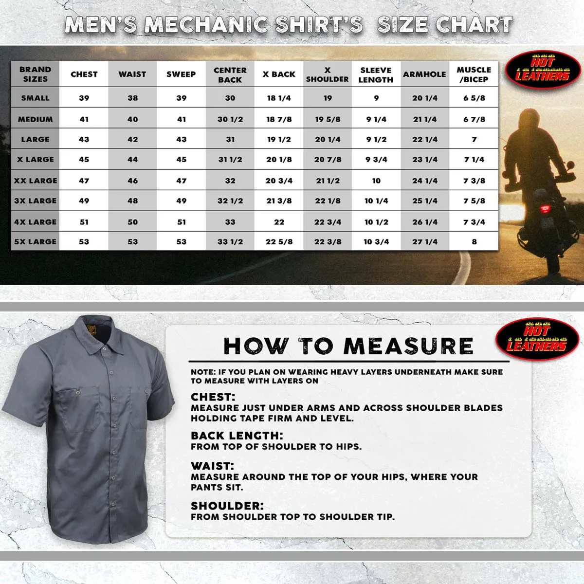 Hot Leathers GMM1010 Men's Mechanic Charcoal Button Up Heavy-Duty Work Shirt for | Classic Mechanic Work Shirt