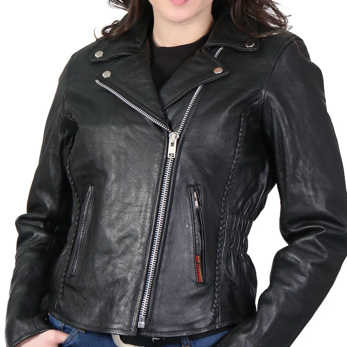 Hot Leathers JKL1009 Ladies Braided Motorcycle Leather Jacket