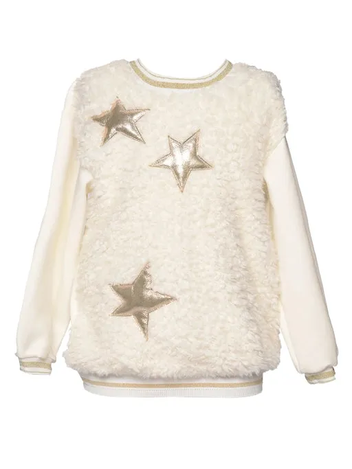 Ivory Faux Shearling Tunic w/Metallic Stars