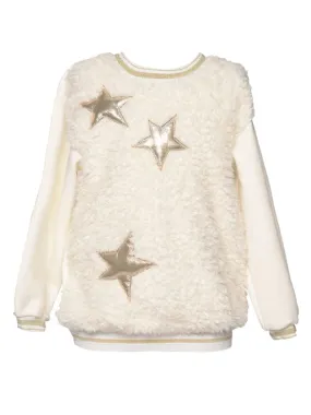 Ivory Faux Shearling Tunic w/Metallic Stars