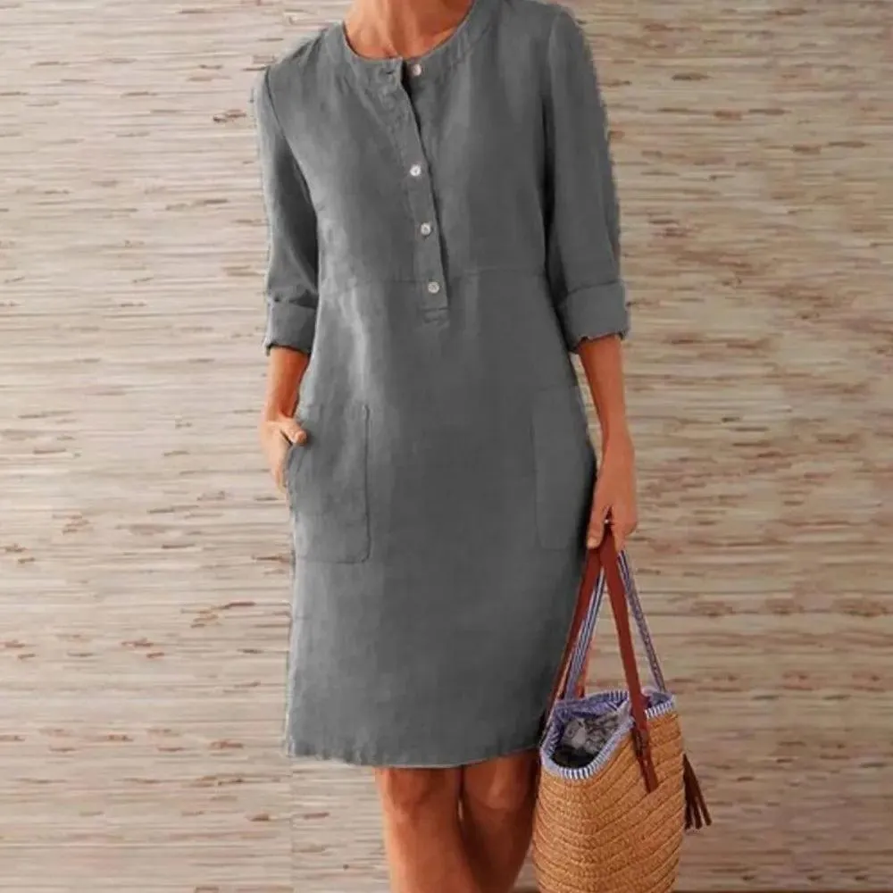 Jocoo Jolee Women's Vintage Cotton Linen Tunic Dress: Versatile Solid Style