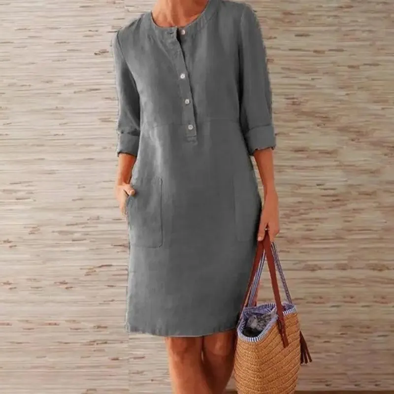 Jocoo Jolee Women's Vintage Cotton Linen Tunic Dress: Versatile Solid Style