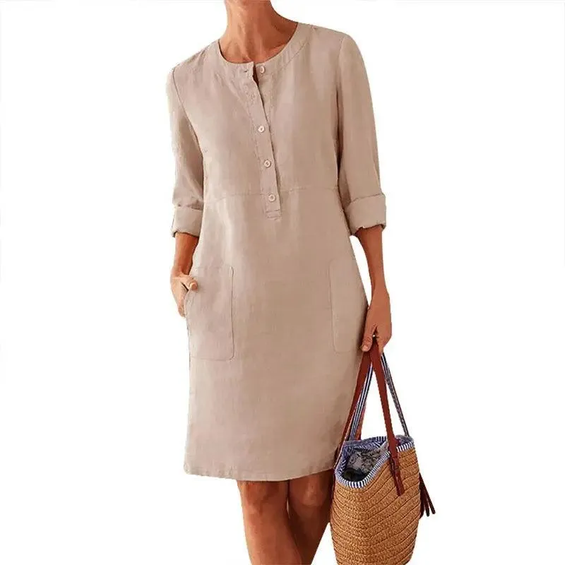 Jocoo Jolee Women's Vintage Cotton Linen Tunic Dress: Versatile Solid Style