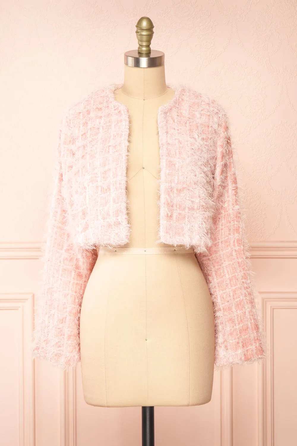 Josette | Pink Tweed-Style Cropped Jacket