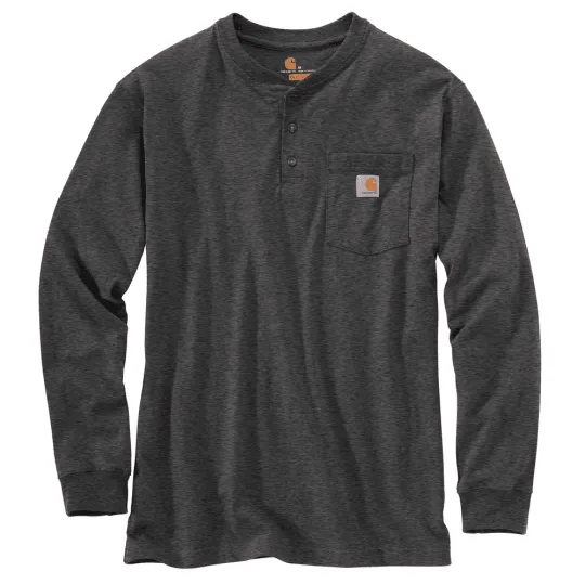 K128 - Loose fit heavyweight long-sleeve pocket Henley t-shirt- Carbon