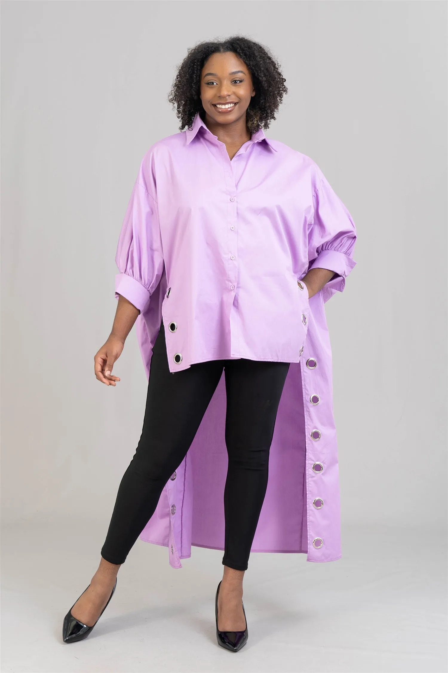 KaraChic CHH21029 Grommet High-low Cotton Tunic