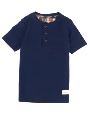 Kids Boy Plain Solid Henley Top,Navy