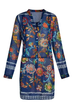 KikiSol Artisan Royal Blue Embellished Floral Tunic