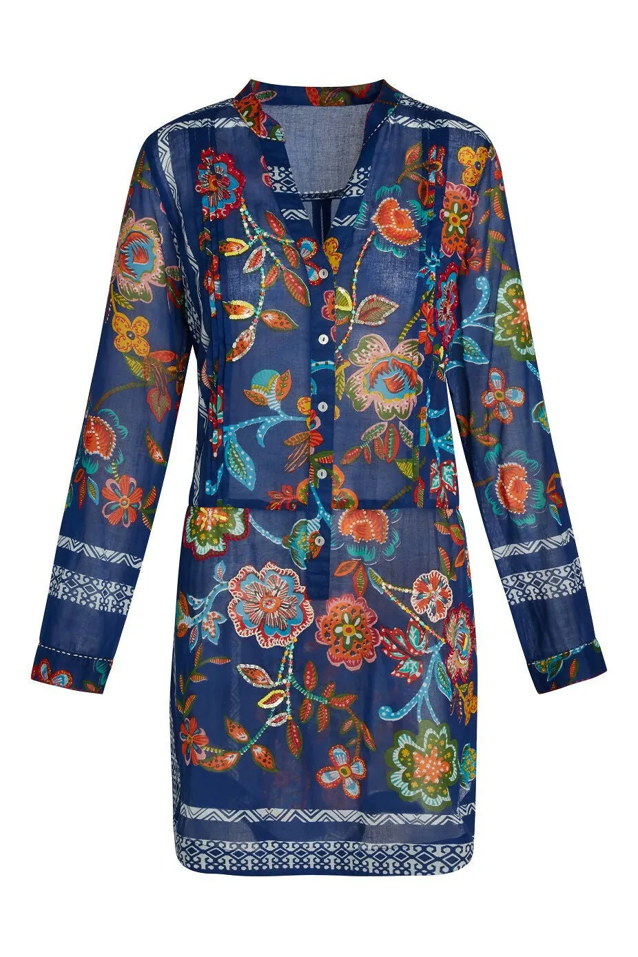 KikiSol Artisan Royal Blue Embellished Floral Tunic