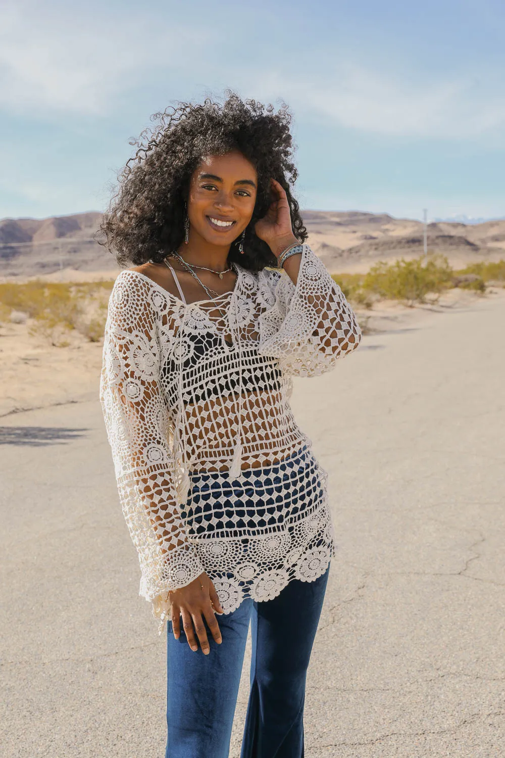 Lace-Up Crochet Tunic