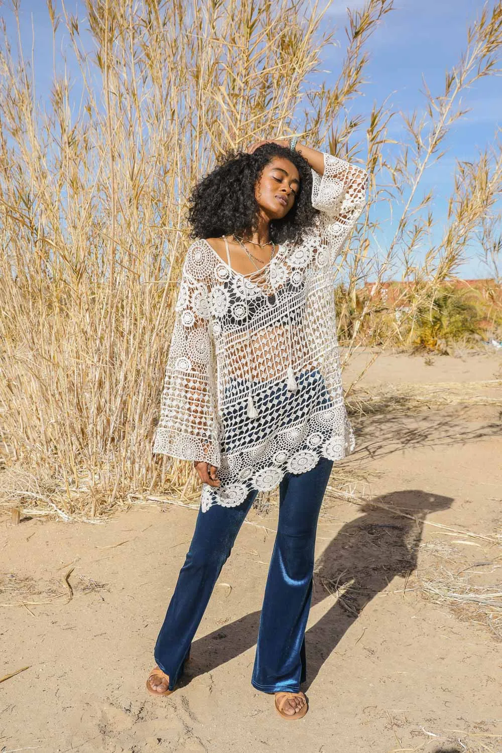 Lace-Up Crochet Tunic