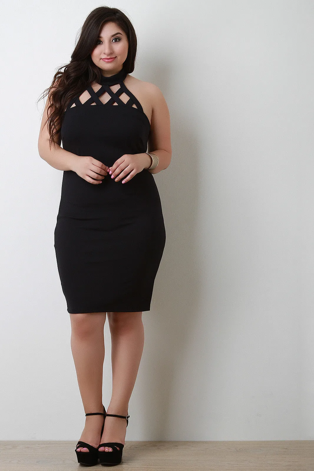 Lattice Halter Bodycon Dress