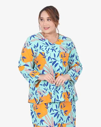 Layang Pokoks Collection Linen Tunic Blouse - Blue Print