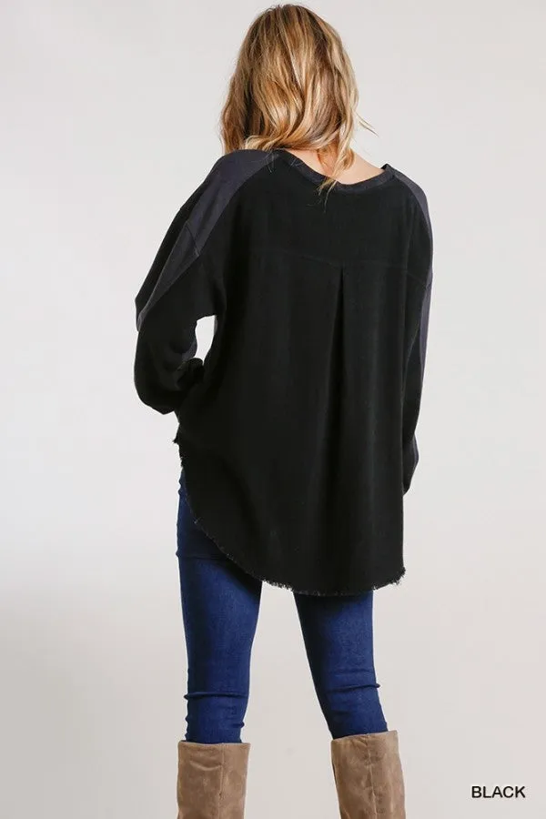 Layered Frayed Hem Top, Black