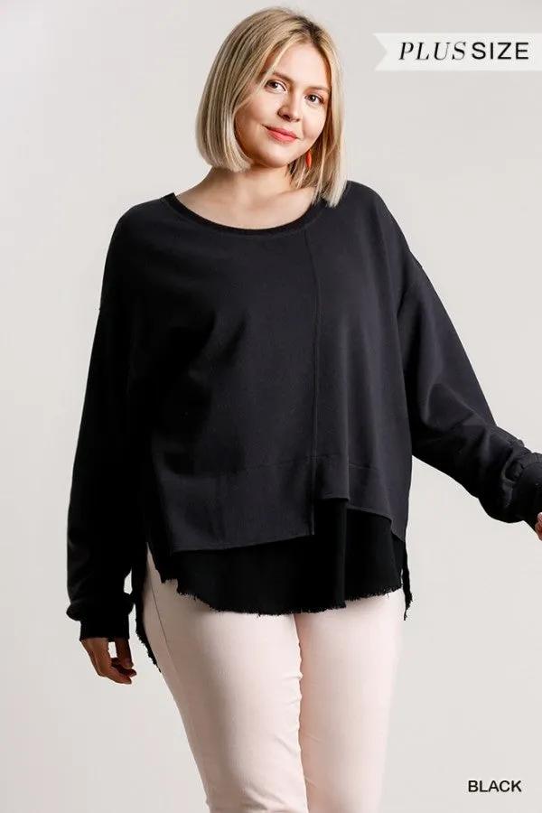 Layered Frayed Hem Top, Black