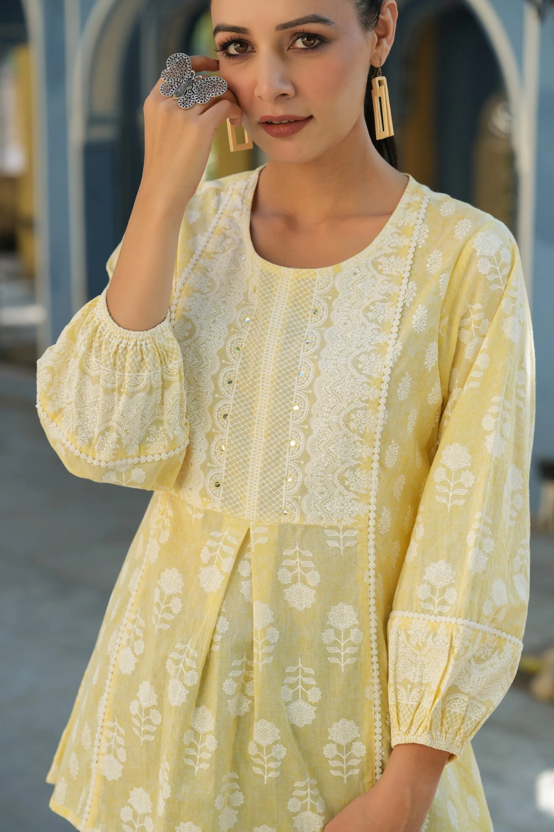 Lemonyellow  Printed A-Line Tunic