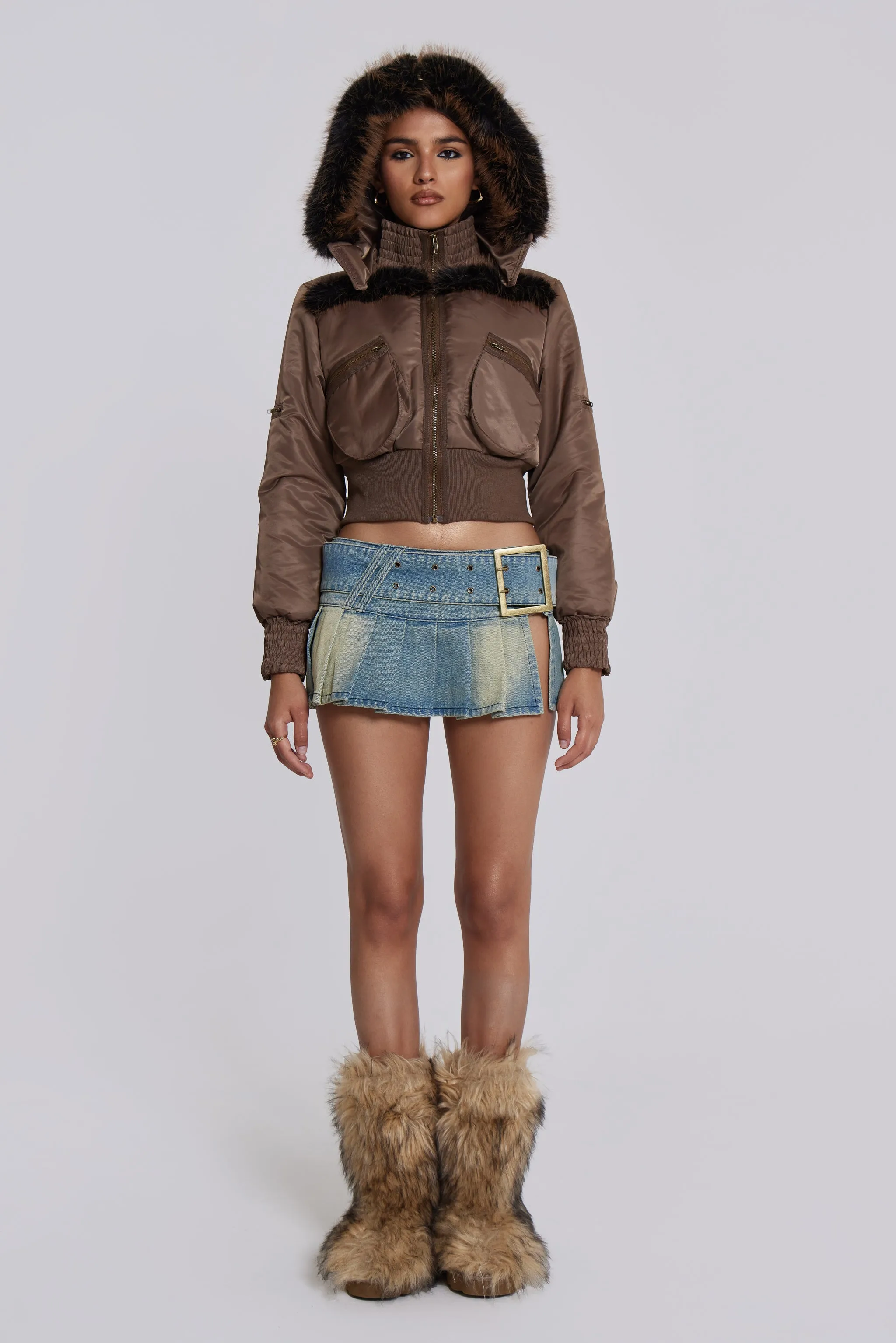 Lennux Faux Fur Bomber Jacket