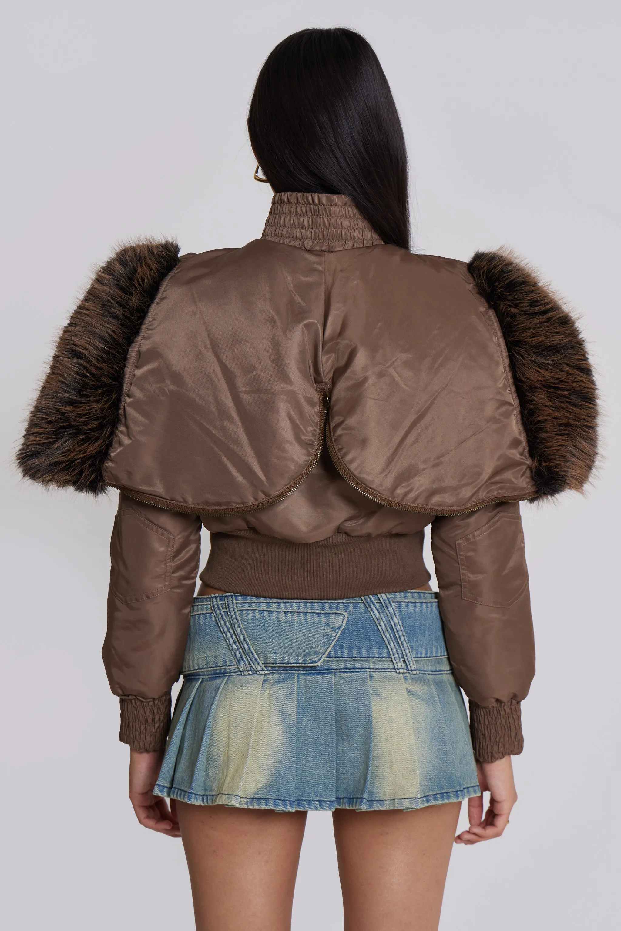 Lennux Faux Fur Bomber Jacket