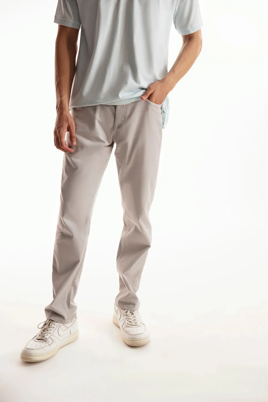 Light Grey Denim Chino Crossover Pants